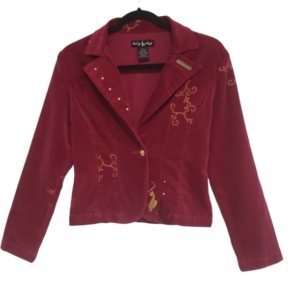 Baby Phat Girlz Burgundy Velvety Embroidery Blazer Jacket Size Large - Picture 14 of 14